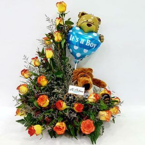 Arreglo Floral con Rosas y Peluche Bogota