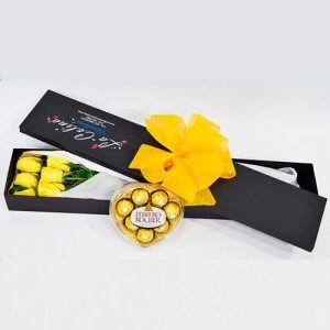 Caja de 6 Rosas de Exportación con Chocolates Ferrero