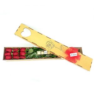Caja de Madera Con Rosas de exportación y chocolates ferrero