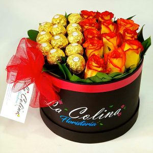 Cilindro de Rosas para Cumpleaños con Chocolates Bogota