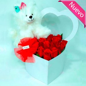 Rosas en forma de Corazón y Peluche Para Enamorar