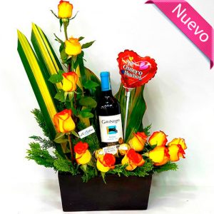 Arreglo Floral con Rosas y Vino Escocia