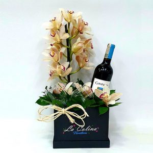 Caja de Orquídea Con Vino A domicilio Bogota