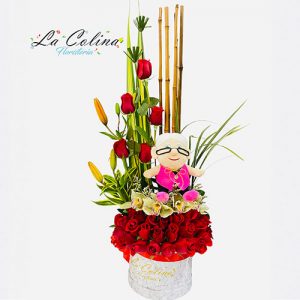 Cilindro de Rosas con Peluche