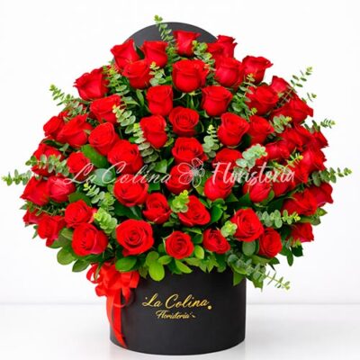 Caja de Rosas y Eucalipto