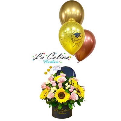Arreglo Floral para graduación con globos