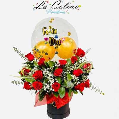 Cilindro de rosas y globo