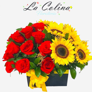 Arreglo Floral de rosas y girasoles Pradera