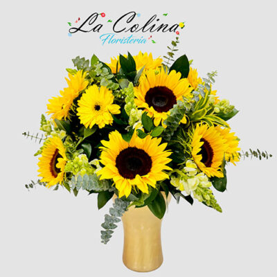 jarrón de girasoles primavera