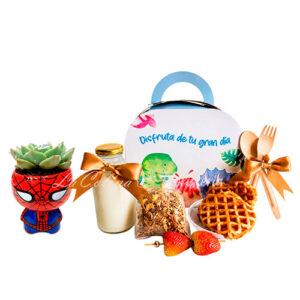 Desayuno infantil maletin con planta suculenta