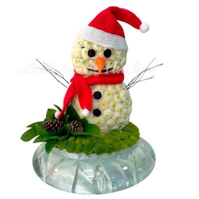 Muñeco de Nieve. Arreglo de Flores para regalo en Navidad